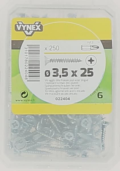 Chipboard wood screws TF POZI imprint 3.5 x 25 Zinc plated steel - Vybac of 250 pieces