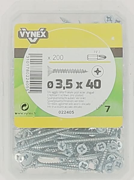 Chipboard wood screws TF POZI imprint 3.5 x 40 Zinc plated steel - Vybac 200 pieces
