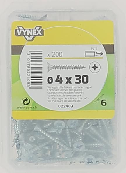 Chipboard wood screws TF POZI imprint 4 x 30 Zinc plated steel - Vybac of 200 pieces