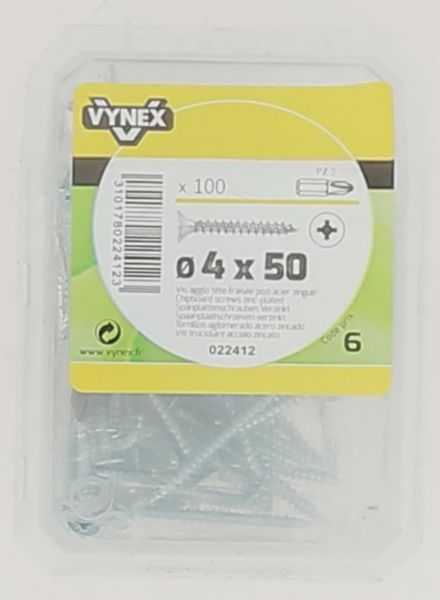 Vis bois agglo TF Empreinte POZI 4 x 50 Acier Zingué - Vybac de 100 pièces