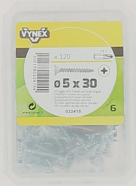 Vis bois agglo TF Empreinte POZI 5 x 30 Acier Zingué - Vybac de 120 pièces