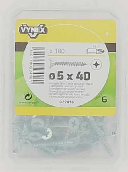 Vis bois agglo TF Empreinte POZI 5 x 40 Acier Zingué - Vybac de 100 pièces