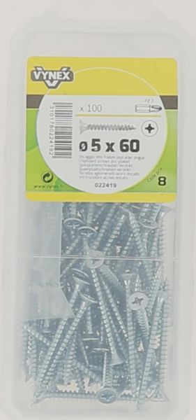 Vis bois agglo TF Empreinte POZI 5 x 60 Acier Zingué - Vybac de 100 pièces