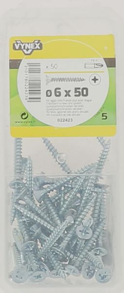 Vis bois agglo TF Empreinte POZI 6 x 50 Acier Zingué - Vybac de 50 pièces