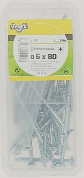 Vis bois agglo TF Empreinte POZI filetage partiel 6 x 80/50 Acier Zingué - Vybac de 50 pièces