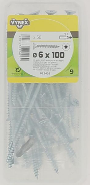 Chipboard wood screws TF POZI imprint partial thread 6 x 100/60 Zinc plated steel - Vybac 50 pieces