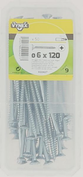 Chipboard wood screws TF POZI imprint partial thread 6 x 120/70 Zinc plated steel - Vybac 50 pieces