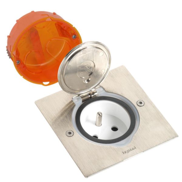 Floor socket kit with single orange concrete flush-mounting box depth 50 mm