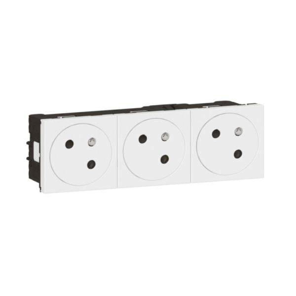 Mosaic 3 - 2P+T triple surface socket with LINK polarization, side connection, 6 modules, white