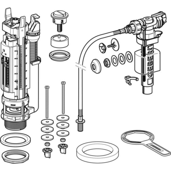 Mécanisme de chasse complet NEMO DUO 290-380 alimentation universelle double touche 3/4L ou 6/9L