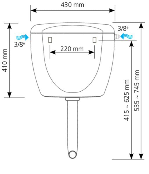 Réservoir attenant double volume h. 41 x l. 43 x prof. 15 cm 9 L