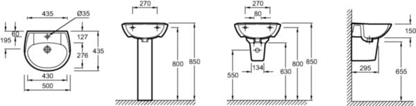 Lavabo NF BRIVE blanc gain de place L. 50 x prof. 43,5 cm