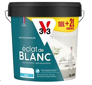 Peinture murs, plafonds et boiseries éclat de blanc V33 blanc mat 12L