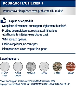 Peinture anti-humidité blanc satin Ripolin 3L