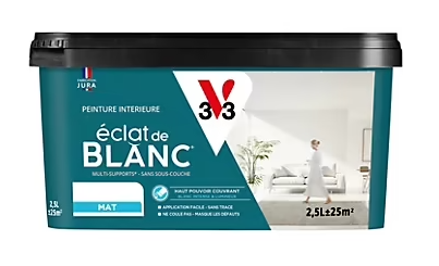 Peinture murs, plafonds et boiseries éclat de blanc V33 blanc mat 2,5L