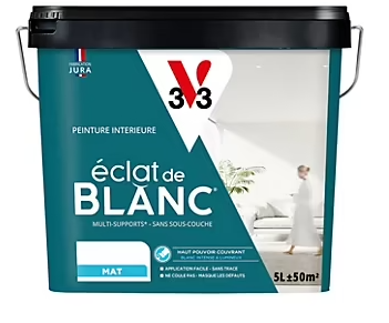 Peinture murs, plafonds et boiseries éclat de blanc V33 blanc mat 5L