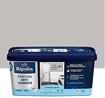 Peinture anti-humidité intérieur satin gris souris Ripolin 2,5L