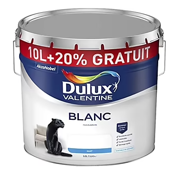 Peinture murs et plafonds en phase aqueuse Dulux Valentine mat blanc 10L +20% gratuit