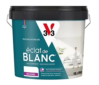 Peinture murs, plafonds et boiseries éclat de blanc V33 blanc velours 10L