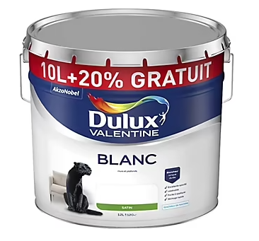 Peinture murs et plafonds en phase aqueuse Dulux Valentine satin blanc 10L +20% gratuit