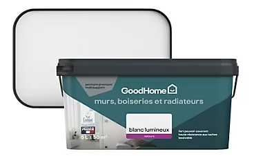 Peinture murs, plafonds et radiateurs GoodHome blanc lumineux velours 5L