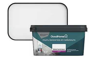 Peinture murs, plafonds et radiateurs GoodHome blanc lumineux velours 2,5L