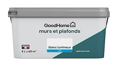 Peinture murs et plafonds GoodHome blanc lumineux mat 5L