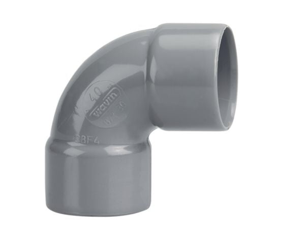 Single elbow NF in gray PVC female-female Ø 40 mm inclination angle 90° external Ø 40 mm