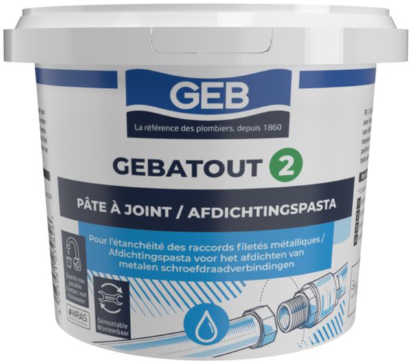 Pâte à joint GEBATOUT 2 spécial pro non durcissante pour raccords filetés métalliques pot de 500 g