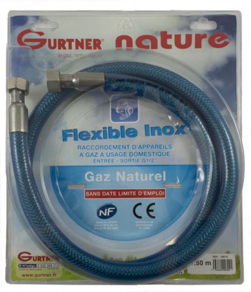 Flexible en inox pour gaz naturel durée de vie illimitée NF L. 2 m femelle-femelle 1/2