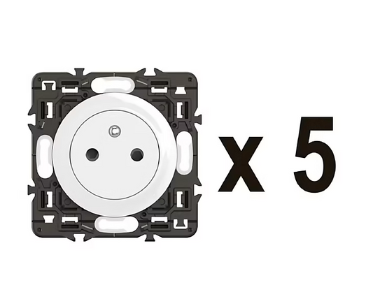 Lot de 5 prises 2 pôles avec terre Legrand Céliane blanc