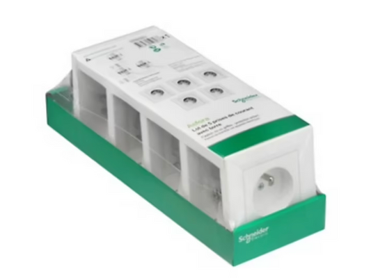 Prise avec terre complète Schneider Electric Asfora blanc, lot de 5