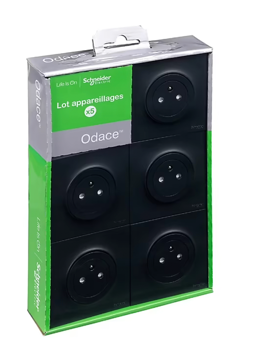 5 prises affleurantes Odace A 2 ports avec terre Schneider Electric