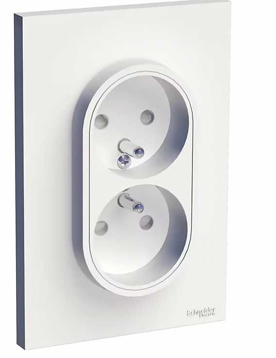 Prise double avec terre complète Schneider Electric Odace blanc