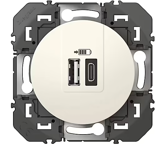 Prise double USB-A/C Legrand Dooxie blanc carrée