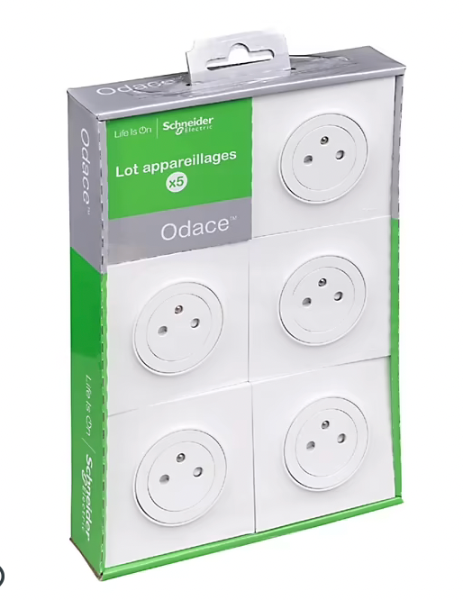 5 prises affleurantes Odace B 2 ports avec terre Schneider Electric