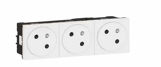 Mécanisme prise 2 pôles + terre Legrand Mosaïc blanc, 3 prises