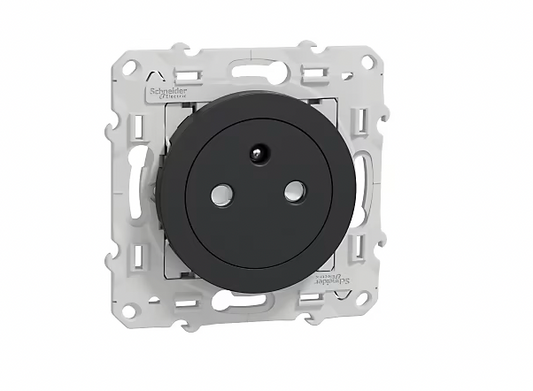 Prise 2 pôles + terre affleurante connexion rapide Odace Schneider Electric anthracite