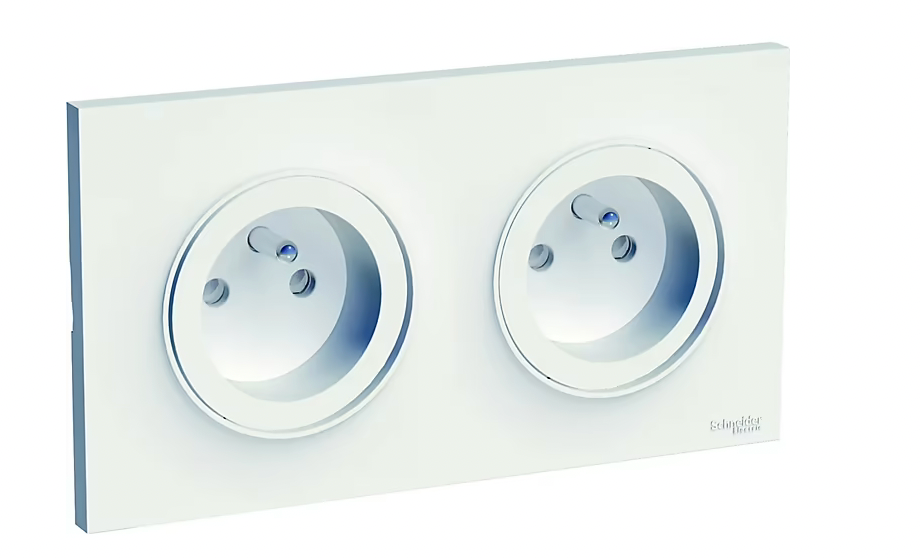 Prise de courant double avec terre complète Schneider Electric Odace blanc