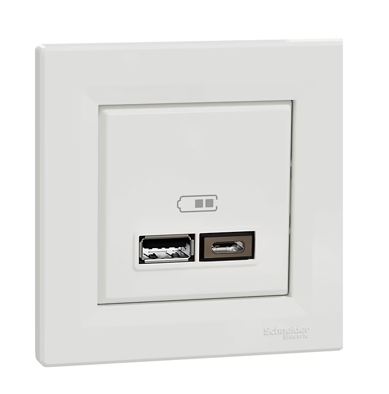 Double chargeur usb A + C complet Schneider Electric Asfora blanc