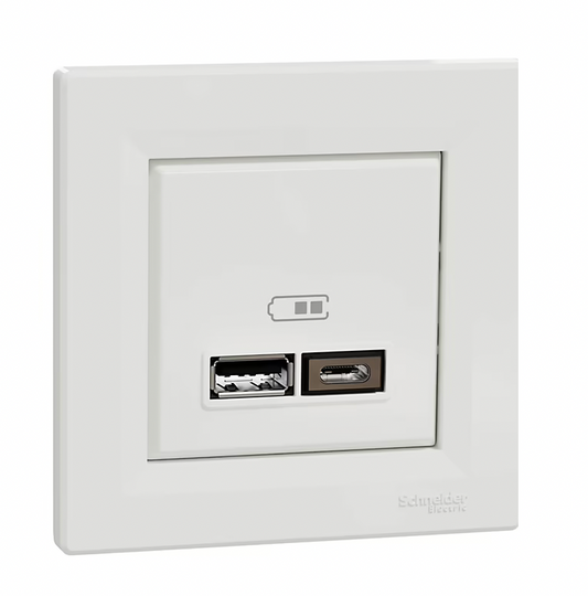 Double chargeur usb A + C complet Schneider Electric Asfora blanc