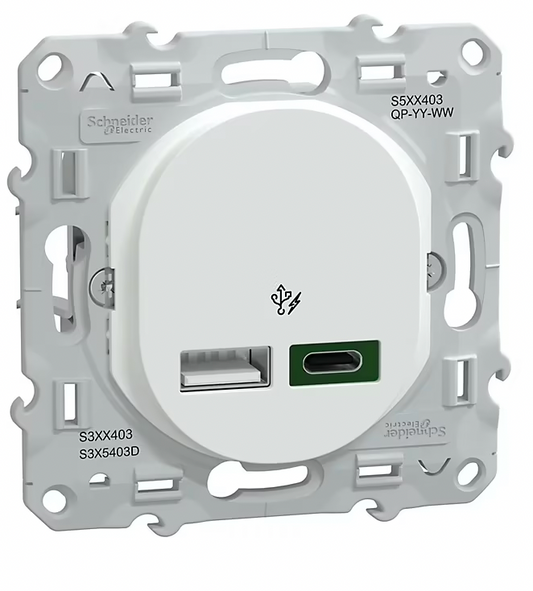 Double chargeur usb A 7.5W + C 45W Schneider Electric Ovalis blanc