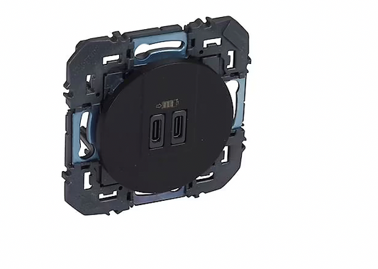 Prise double USB-C Legrand Dooxie noir carrée