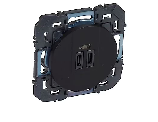 Prise double USB-C Legrand Dooxie noir carrée