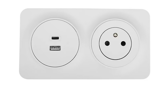 Prise avec terre affleurante Jacobsen Espen blanc composable + 2xUSB-A+C