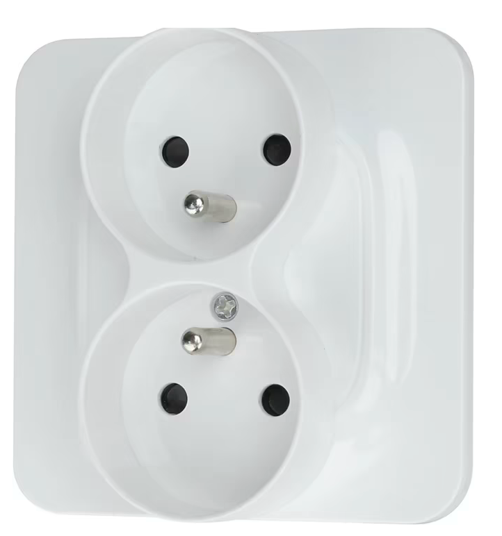 Prise double avec terre Jacobsen Kennet blanc complet
