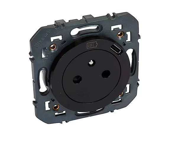 Prise 2 pôles + terre + Prise USB-C Legrand Dooxie noir carrée