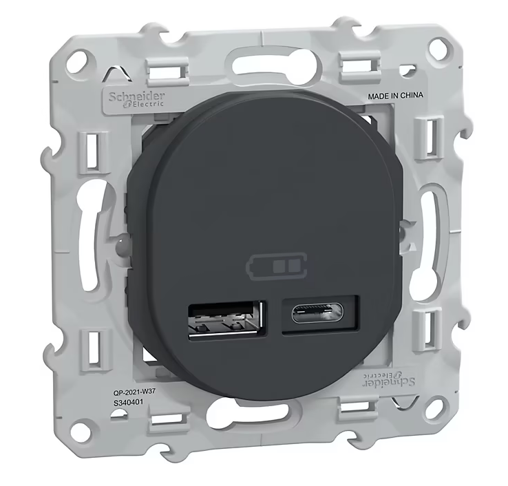 Mécanisme chargeur double usb A + C 12W Schneider Electric Ovalis anthracite