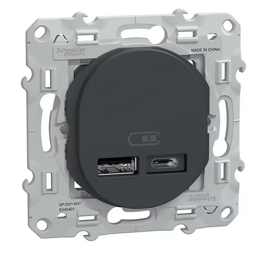 Mécanisme chargeur double usb A + C 12W Schneider Electric Ovalis anthracite