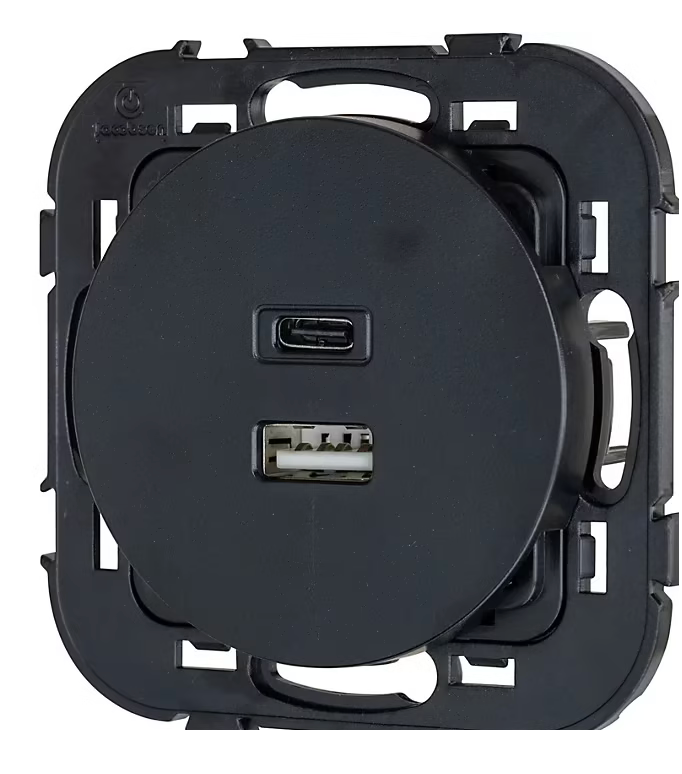 Double prise USB-A+C Jacobsen Espen noir à composer
